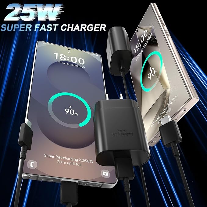 USB C Android Charger Fast Charging Cord, Super Fast Phone Chargers 12FT C to C Type Cable with 25W USBC Wall Block for Samsung Galaxy S26 S25 S24 Ultra Plus/S23/S22/S21/S20/Note 20/10, Black