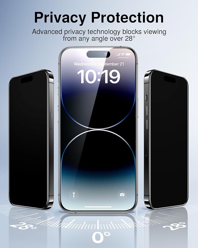 SMARTDEVIL 2 Pack for iPhone 14 Pro Privacy Screen Protector, Military Grade Shatterproof, 9H Hardness, Anti-Spy Tempered Glass, Fast & Easy Instlltion, Case Friendly