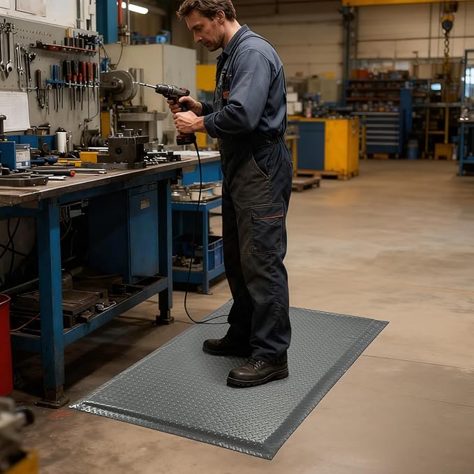 Anti Fatigue Mats Industrial 2' x 7' 15/16" Extra Thick Ergonomic Standing Mat Commercial Kitchen Mat Heavy Duty Diamond Plate Shop Floor Mat Helps Relieve Back and Leg Soreness, Grey