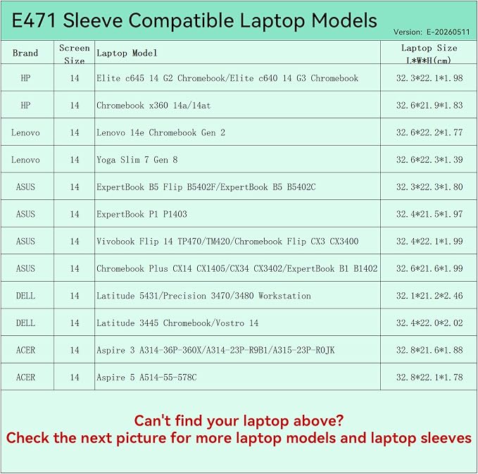 Smatree Elite Laptop Sleeve for 14 inch HP Elite/Chromebook, Lenovo Chromebook/Yoga, ASUS ExpertBook/Vivobook/Chromebook Plus, DELL Latitude/Precision, Acer, Protective Laptop Case with Pocket(E471)