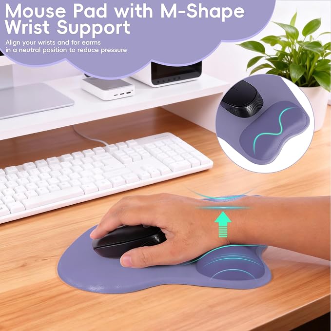 Ergonomic Mouse Pad,Non Slip Mousepad Wrist Rest Support for Office, Computer, Laptop & Mac(A-Grey Purple)