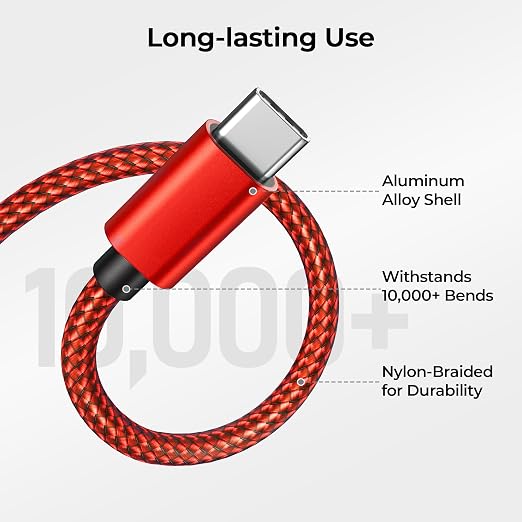Basesailor for iPhone 17 16 Pro Max Charger Cord,USB to USB C Cable,Type C Charging Power Cord for Apple 17e 15 iPad 10 Air 4 5,Samsung Galaxy S26 S25 S24 S23,Red,2Pack 6.6FT(2M)