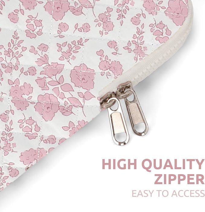 Puffy Laptop Sleeve 13 Inch Cute Quilted Laptop Protective Case Padded Floral Computer Sleeve for MacBook (B-Pink Floral, 13 Inch)