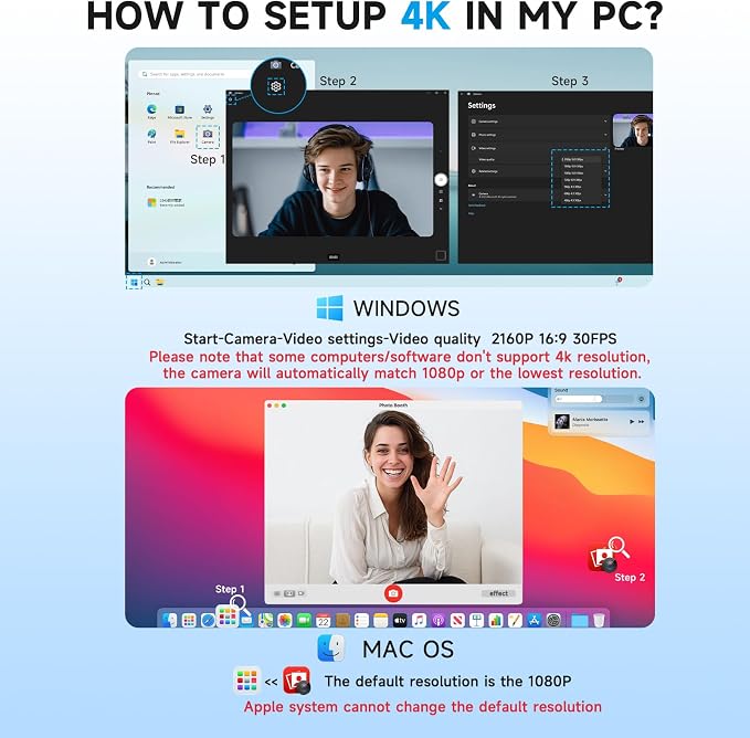 AOC White 4k Webcam for PC with Microphone, Computer Camera with Noise Cancellation, Privacy Cover, 99° FOV, Plug & Play USB Webcam for Streaming, Conferencing, Zoom, Skype, Facetime