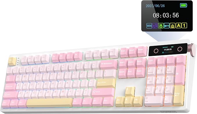 EPOMAKER TH108 PRO Full Size Mechanical Keyboard with Screen & Knob, Wireless Gaming Keyboard with 10000mAh, Creamy Gasket, Hot Swap, Custom Driver, RGB Backlight, NKRO (Pink, Creamy Jade)
