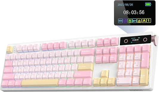 EPOMAKER TH108 PRO Full Size Mechanical Keyboard with Screen & Knob, Wireless Gaming Keyboard with 10000mAh, Creamy Gasket, Hot Swap, Custom Driver, RGB Backlight, NKRO (Pink, Sea Salt Silent)