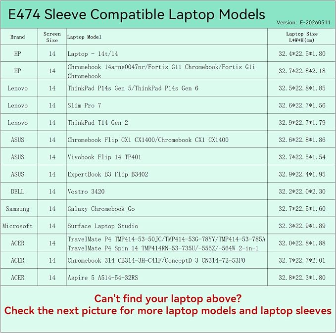 Smatree Elite Laptop Sleeve for 14 inch HP Chromebook/Fortis Chromebook, Lenovo ThinkPad/ThinkPad, ASUS Vivobook/ExpertBook, DELL Vostro, Samsung, Microsoft, Protective Laptop Case with Pocket(E474)