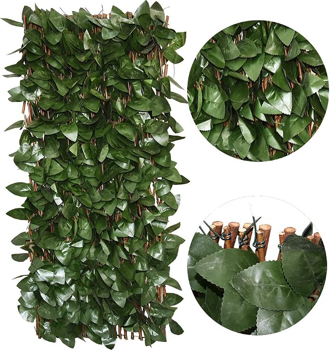 GLANT Expandable Fence Privacy Screen for Balcony Patio Outdoor,Decorative Faux Ivy Fencing Panel,Artificial Hedges (Single Sided Leaves) (2, Dark Green)