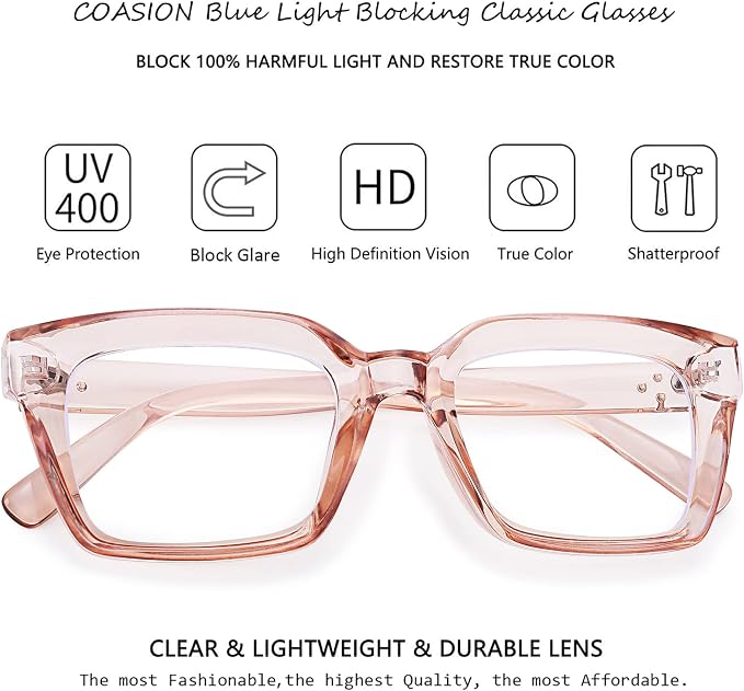 COASION Blue Light Blocking Eyeglasses Classic Thick Square Rim Frame Eyewear for Women Men