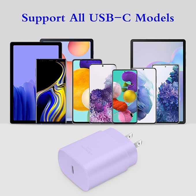 Type C Charger, 2-Pack 25W Type C Fast Charging Block with 6ft USB C Charger Cable Compatible with Galaxy S23 Ultra/S23+/S22/S21/S20/Phone 16/16 Plus/16 Pro Max/15/15 Pro Max/15 Plus-Purple