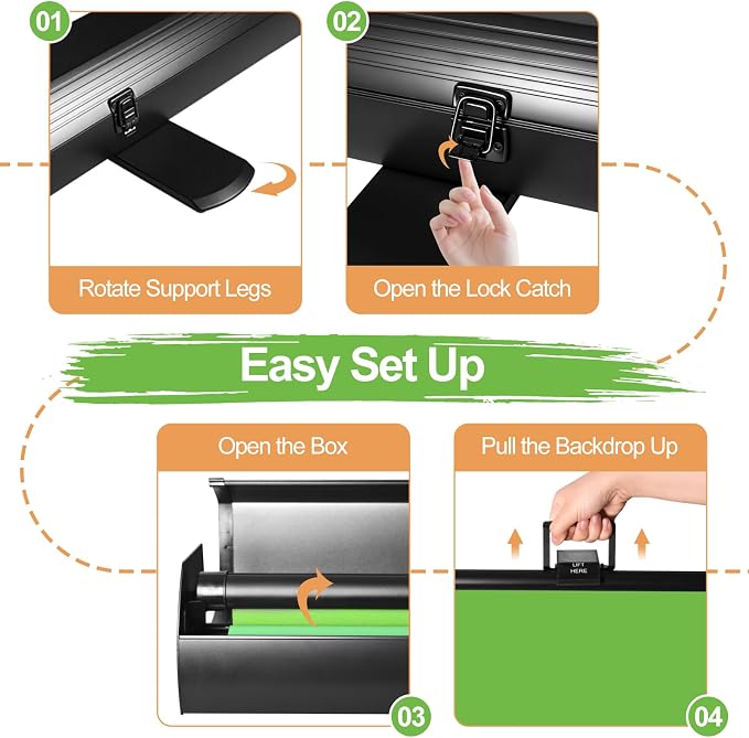 FUDESY 61 x 77.5in Collapsible Green Screen, Portable Retractable Chroma Key Backdrop, Wrinkle-Resistant Fabric Pop Up Photo Background with Stand for Streaming, Video Conference, Photographic Studio