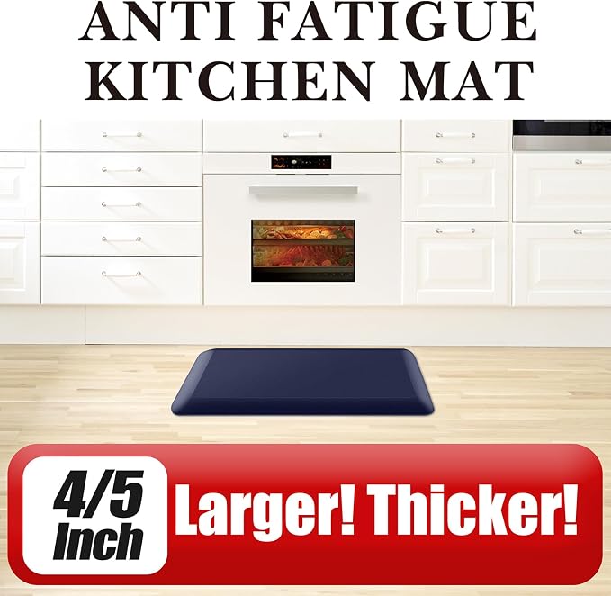 4/5 Inch Thick Kitchen Mat - Cushioned Anti Fatigue Mats for Kitchen Floor - Easy to Clean, Waterproof, Non-Slip Kitchen Rug for Sink, Office, Kitchen (24''x70'' Blue)