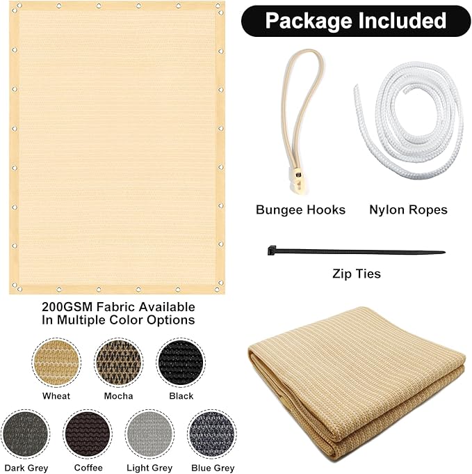 Artpuch 90% Sun Shade Cloth, 10 x 20 FT Pergola Shade Cover Canopy with Grommets, Sun Screen Fabric Tarp for Patio, Outdoor, Garden, Backyard, Wheat