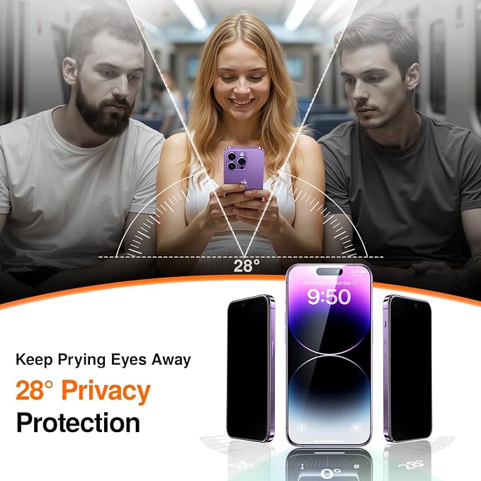 SMARTDEVIL 2 Pack Privacy Screen Protector for iPhone 14 Pro Max, Anti-Spy Tempered Glass, 9H Hardness Military Grade Shatterproof, Easy to Install, Auto Bubble-Free and Dust-Free Box, Case Friendly