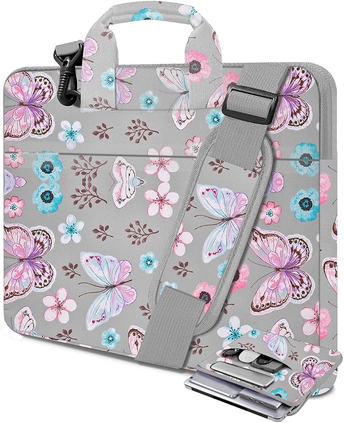 Laptop Case 15.6 inch Shoulder Bag, Durable Shockproof Protective Computer Carrying Briefcase with Multi-Pockets and Strap Compatible with Most 15.6 inch Notebooks,Butterfly
