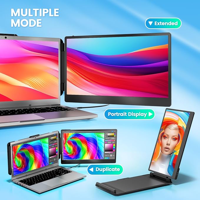 Cenerius 14" Laptop Screen Extender, FHD 1080P IPS Portable Monitor for Laptop, Dual Screen Monitor Extender Compatible with 13"-17" Laptops, HDMI/USB-A/USB-C Plug-Play for Windows, Mac, Android