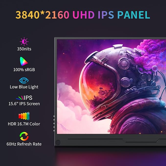 MAGICRAVEN 4K Portable Monitor, 15.6" 3840x2160 IPS Laptop Screen, USB C HDMI Computer Gaming Display with Speakers & Smart Cover, Travel Monitor for PC Phone PS5/4 Xbox Switch
