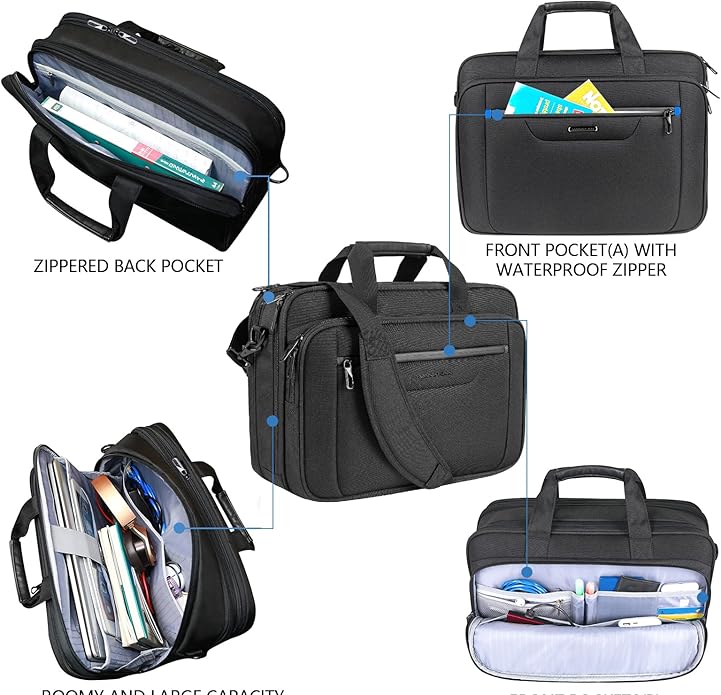 VANKEAN Laptop Briefcase Premium Laptop Case Fits Up to 17.3 Inch Business Shoulder Bag Laptop Expandable Water-Repellent