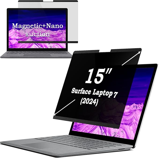 IPROKKO Magnetic Privacy Screen for 15 inch Surface Laptop 7 Gen (release in 2024), Removable Matte Computer Screen Spy Filter Compatible with Microsoft Laptop, Anti-Glare Blue Light Scratch Screen Cover