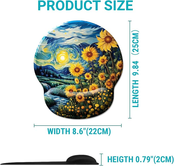 Hancynir Sunflower Ergonomic Mouse Pad with Wrist Rest, Cute Gel Mouse Pads Wrist Support, Computer Mousepad for Gaming with Non-Slip PU Base, Comfortable Mouse Pad for Desk Accessories Office Decor