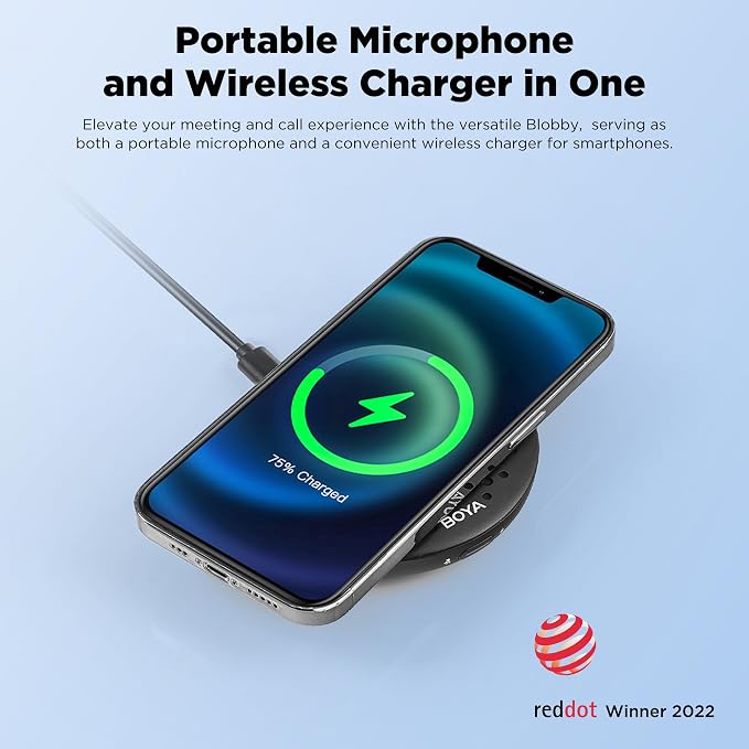 BOYA Blobby USB Conference Microphone,Desktop Computer Microphone with Wireless Charger, Omnidirectional Condenser PC Mic for Video Conference Online Class Skype Zoom Meeting