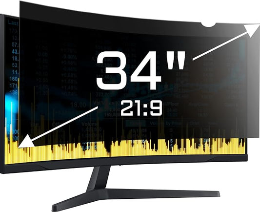 ZYY 34 Inch(diagonal) Computer Privacy Screen Filter (31 1/4 × 13 3/8) With Anti Glare, Anti UV Protection, Curved Monitor Privacy Screen Protector Film 21:9 Aspect Ratio For Desktop Computer Monitor