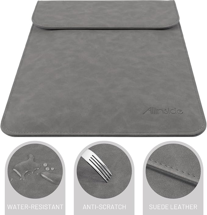 Allinside 13 inch Laptop Sleeve Case for MacBook Neo A18 Pro/MacBook Air 13 2018-2026/MacBook Pro 13 2016-2022, Waterproof PU Suede Leather Laptop Sleeve Bag Protective Vertical Case Cover, Gray