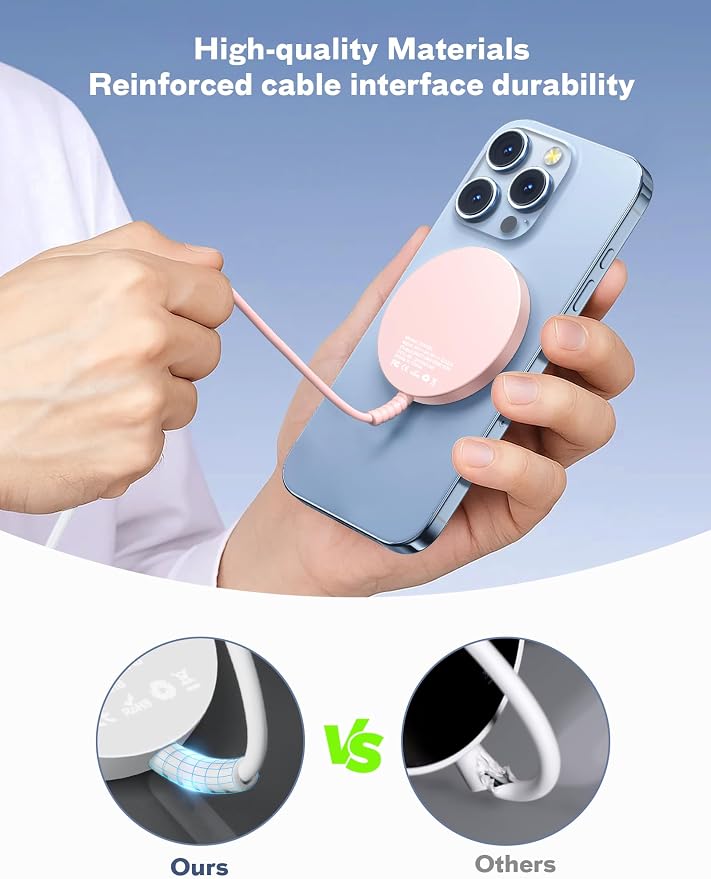 Magnetic Wireless Charger Fast Charge Strong Magnet Charging Pad for iPhone 17/16/15/14/13/12 - Series&AirPods Pro 4-2, Daul Ports, Case-Friendly, Ultra-Slim & Portable for Travel Nightstand Desk