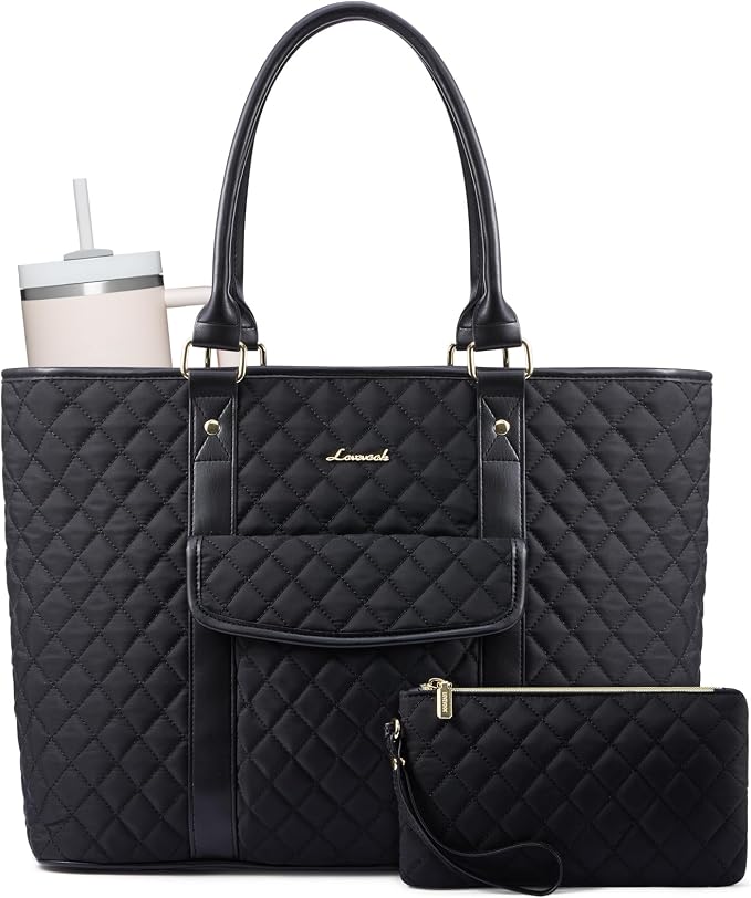 LOVEVOOK Laptop Tote Bag for Women 15.6 Inch,Waterproof Computer Bag for Laptop for Womens,Quilted Travel Work Tote Bags for Women,Stylish Laptop Bag Purse with Luggage Sleeve for Teacher,Nurse,Office