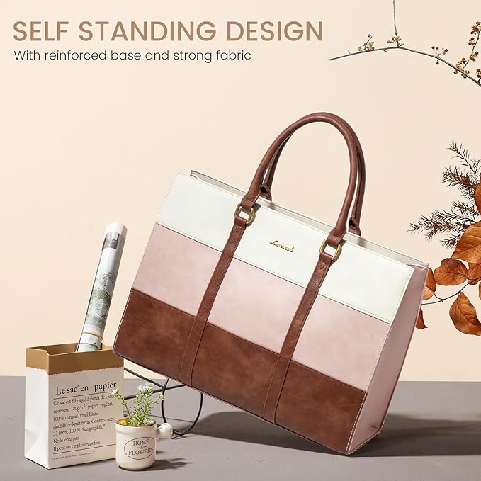 LOVEVOOK Laptop Bag for Women, 15.6 Inch Laptop Tote Bag, Vintage Leather Work Bags for Women, Waterproof Computer bag with Clutch Purse, Large Capacity Briefcase, Business Office Bag | Two-piece set