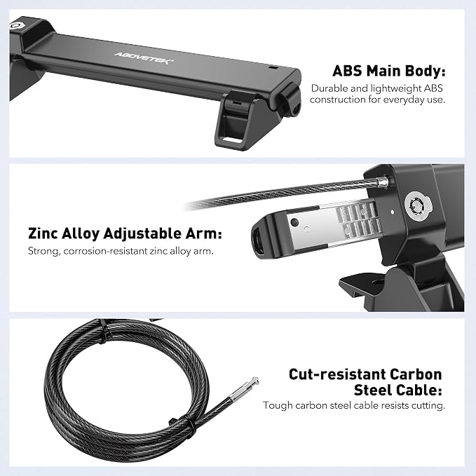 AboveTEK MacBook & Surface Laptop Locking Station with Combo Lock Cable, Anti Theft Folding Security Laptop Desk Mount, Adjustable & Portable, Fits 12"-16" Laptops/Notebooks (Black)