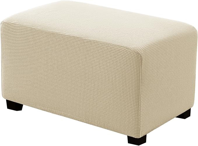 Ottoman Covers Ottoman Slipcovers Folding Storage Stool Washable Furniture Protector,Elastic Foot Stool Foot Rest Protector for Living Room Bedroom,Large,Beige Yellow