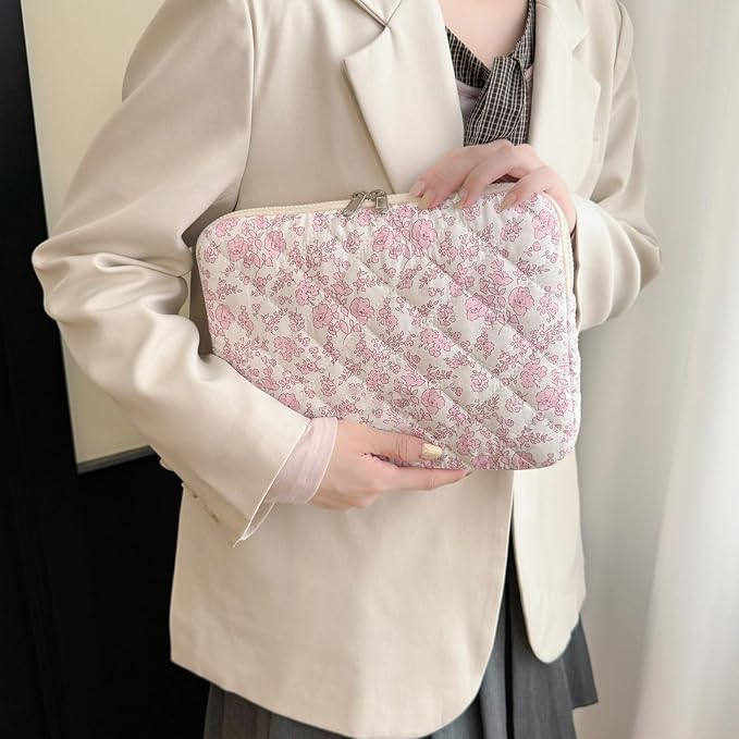 Puffy Laptop Sleeve 13-15.6 Inch Corduroy Quilted Laptop Protective Case Cute Floral Computer Sleeve Protective for MacBook
