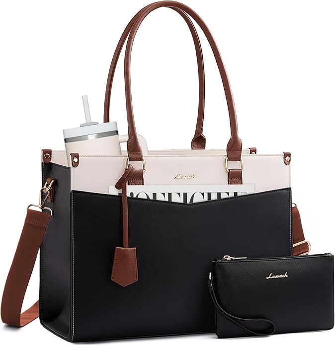 LOVEVOOK Laptop Bag for Women, 2-in-1 Tote Purse with Clutch & Cup Holder, Waterproof Briefcase for Work Travel