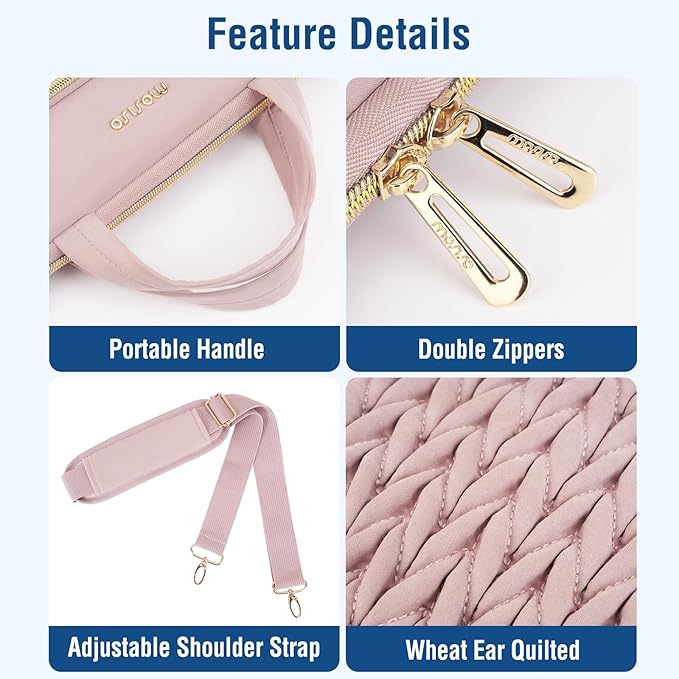 MOSISO 13.3 inch Laptop Shoulder Bag for Women, 13-14 inch Computer Bags Compatible with MacBook Neo 13/Air 13.6/13/Pro 13/14,HP Dell Lenovo ASUS, Wheat Ear Quilted Laptop Bag with Handle&Pocket, Pink