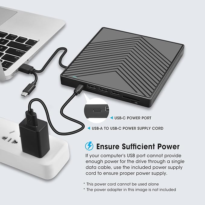 ROOFULL External CD DVD Drive, USB 3.0 Type-C CD Burner DVD Player Optical Disk Drive Writer with 4 USB Ports + 2 SD/TF Card Reader + Protective Carrying Case for Laptop PC Windows Mac Linux Computer