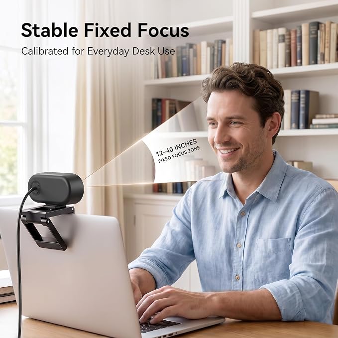 EMEET C100 2K Webcam for PC, Fixed Focus, 56.4° FOV, Built-in Mic, Privacy Cover, Portable Metal Clip, Computer Camera for Home Office, Online Learning, Meetings, Streaming, Desktop, Laptop, PC USB-A