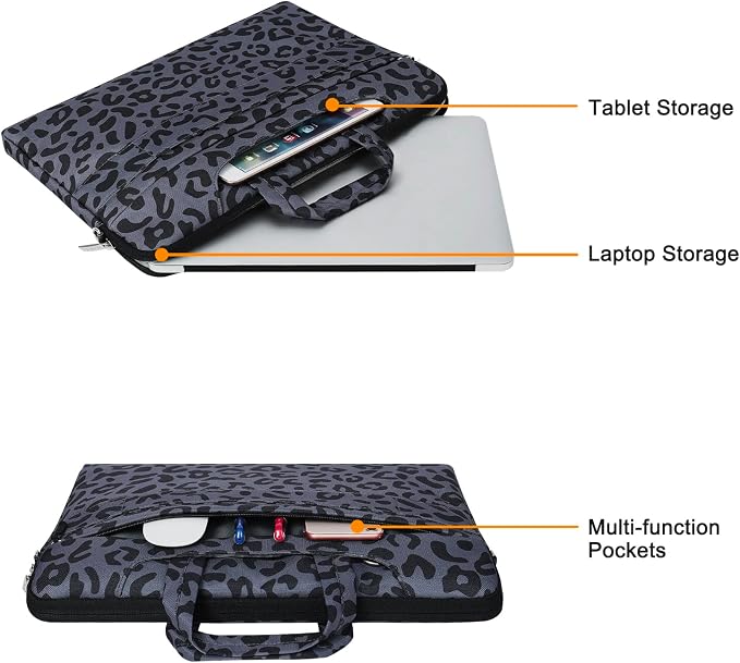 MOSISO Laptop Shoulder Bag, 13 inch Computer Bags Compatible with MacBook Air M4 M3 M2 M1 2025-2018 / Pro 13 2025-2016, Leopard Grain Briefcase Sleeve with Belt