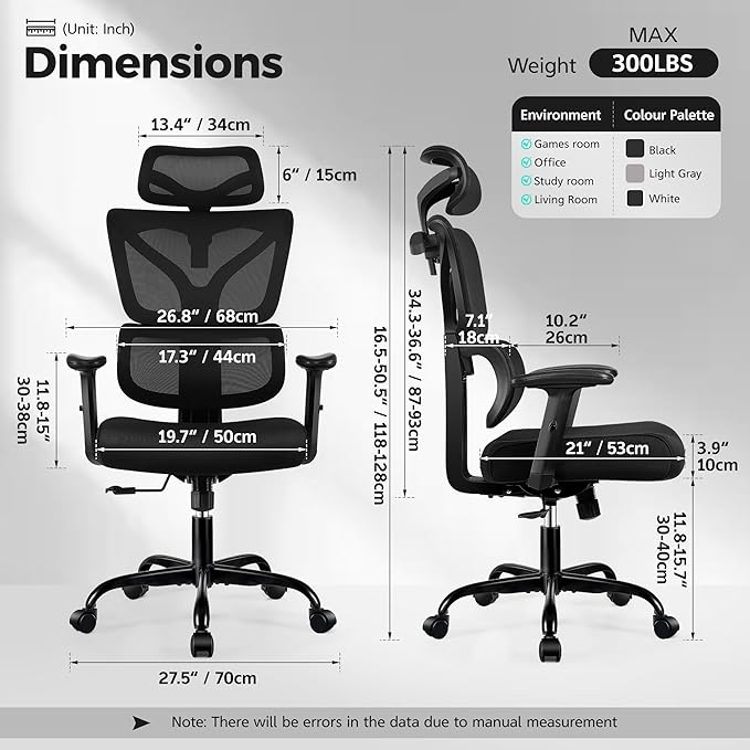 Ergonomic Office Chair High Back Desk Chair with Lumbar Support, Breathable Mesh Computer Chair with Adjustable Armrests Height, Reclining Big and Tall Gaming Chair for Home Office(Black 8Pack)