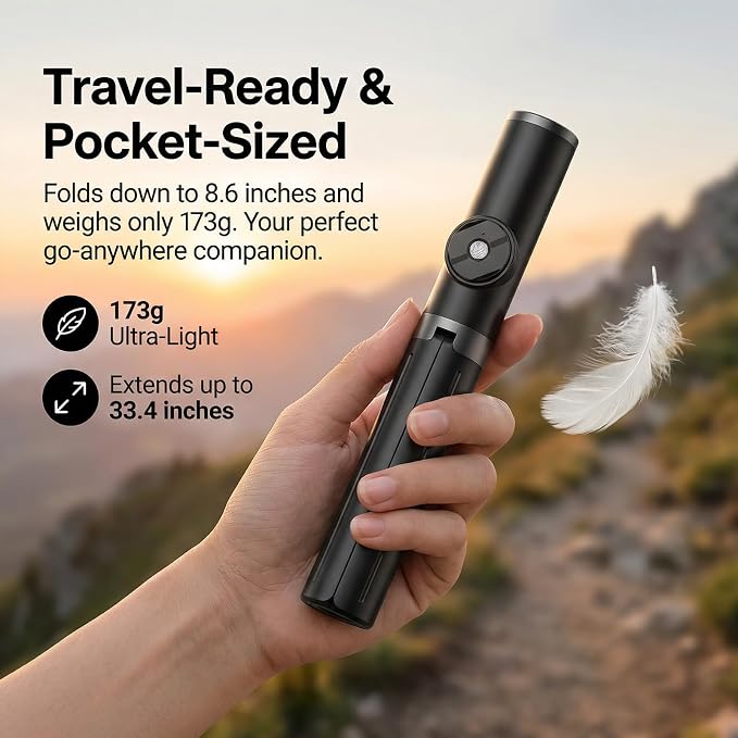 Selfie Stick Tripod Portable Extendable Cell Phone Stand with Detachable Mini Ring Light Phone Tripod Stand with Bluetooth Remote for iPhone Android for Vlogging/Travel/Live Streaming (Black)
