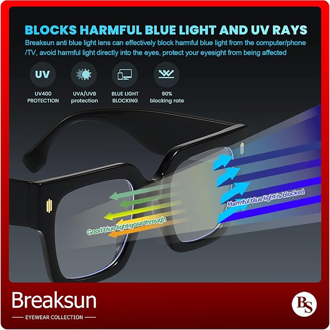Breaksun Fashion Oversized Blue Light Blocking Glasses for Women Men Trendy Big Square Frame Computer Eyeglasses