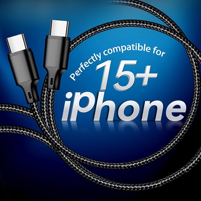 USB C to USB C Charger Cable, 3Pack 10FT Type C Fast Charging Cord Compatible for iPhone 15/16/17/Pro/Max/Plus, iPad Pro Air Ps5 Controller Samsung Galaxy - Black
