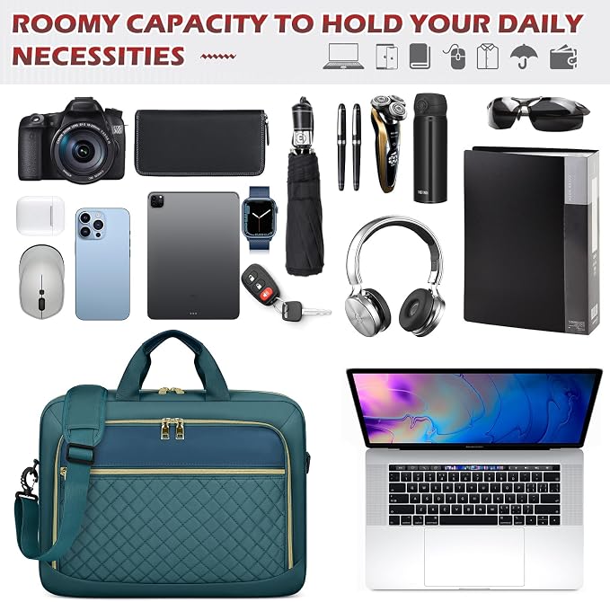 NEWHEY Laptop Bag 17.3 Inch Laptop Briefcase for Women Men Waterproof Shoulder Messenger Bag Large Computer Bag for Business Office Work College, Dark Green