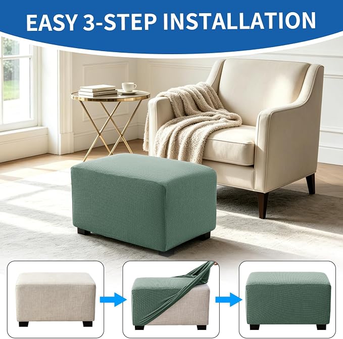 Ottoman Covers Ottoman Slipcovers Folding Storage Stool Washable Furniture Protector,Elastic Foot Stool Foot Rest Protector for Living Room Bedroom,X-Large,Light Green