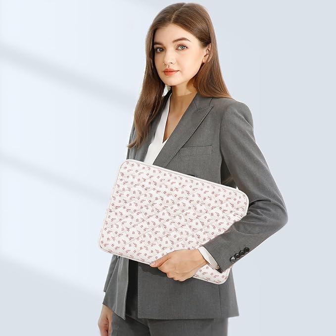 MOSISO Laptop Case 13.3 inch, 13-13.3 inch Puffy Laptop Sleeve Bag Compatible with MacBook Neo/Air 13.6/Pro 13/Pro 14, HP Dell ASUS Lenovo, Elegant Little Blossom Square Quilted Bag&Small Case, Pink