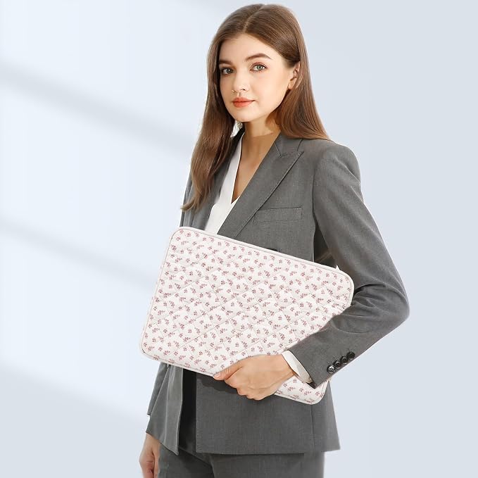 MOSISO Laptop Case 16 inch, 15-15.6 inch Puffy Laptop Sleeve Bag Compatible with MacBook Pro 16 M5 M4 M3 M2 M1, HP Acer Dell Lenovo ASUS, Elegant Little Blossom Square Quilted Bag&Small Case, Pink
