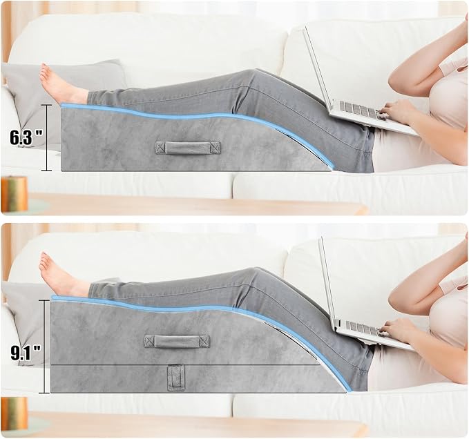 Leg Elevation Pillows, Wedge Pillow for After Surgery, Memory Foam Leg Support Adjustable, Comfort Care for Back Knee Hip Ankles Pain, Knee Pillow for Sleeping Blood Circulation Light Grey & White