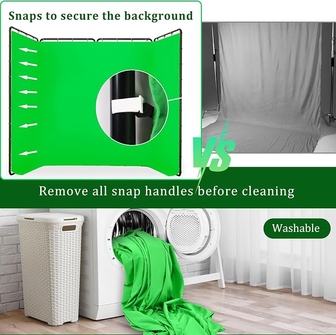 7.87ft x 13.12ft Green Screen Backdrop with Stand, Large Professional Collapsible Backdrop System for Photo Studio, Video Shooting, Live Streaming, Gaming