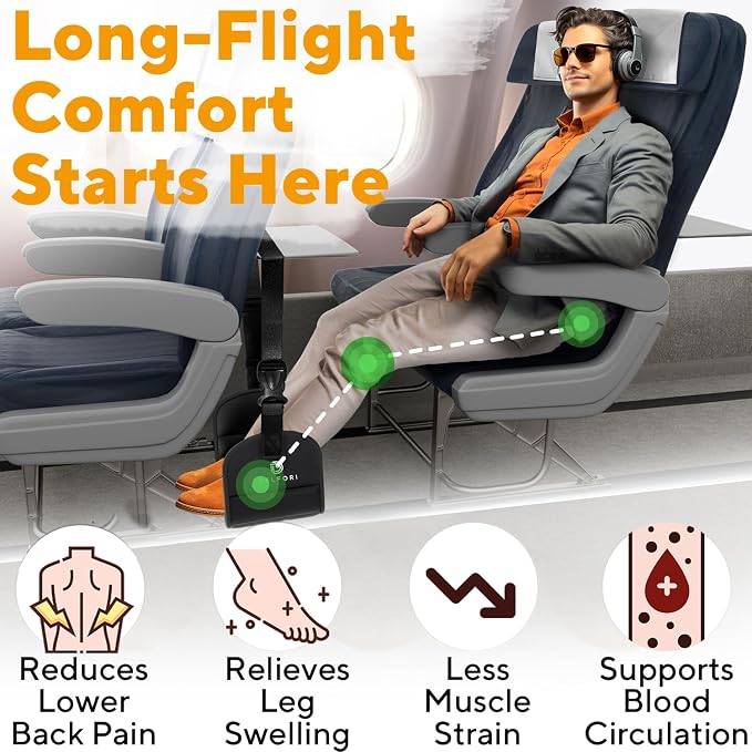 Portable Airplane Footrest for Airplane Travel - Comfortable Foot Hammock w/Memory Foam & Hardboard for No Feet Clashing - Ideal for Pain and Swelling Relief - Travel Essentials to Relax Your Feet