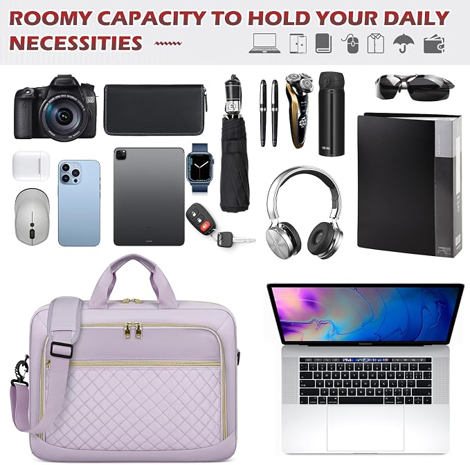NEWHEY Laptop Bag 17.3 Inch Laptop Briefcase for Women Men Waterproof Shoulder Messenger Bag Padded Carry On Laptop Case Large College Computer Bag Professional Business Office Work Bag, Grey Purple